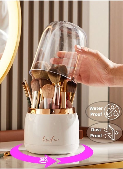 Makeup Organizer 360 Rotating Brush Holder and Jewelry Organiser with Lid and Brush Cover – Cosmetic Anti Bacteria Dustproof Waterproof Acrylic Make up Storage box Display With 7 Layers Large Capacity