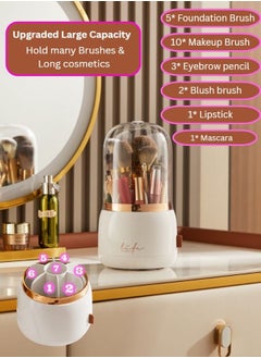 Draxon Makeup Organizer 360 Rotating Brush Holder and Jewelry Organiser with Lid and Brush Cover – Cosmetic Anti Bacteria Dustproof Waterproof Acrylic Make up Storage box Display With 7 Layers Large Capacity  - Image 4