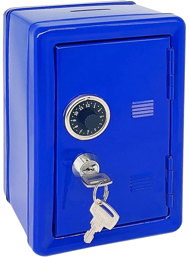 erorex Piggy Bank Metal Coin Bank Money Bank With Single Digit Combination Lock And Key Children'S Piggy Bank Desktop Decoration Creative Furnishings Safe Money Saving Jar Piggy Bank Blue - Image 1