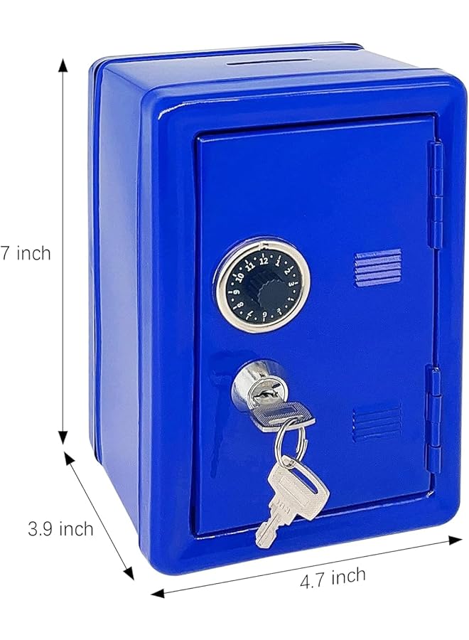 erorex Piggy Bank Metal Coin Bank Money Bank With Single Digit Combination Lock And Key Children'S Piggy Bank Desktop Decoration Creative Furnishings Safe Money Saving Jar Piggy Bank Blue - Image 2