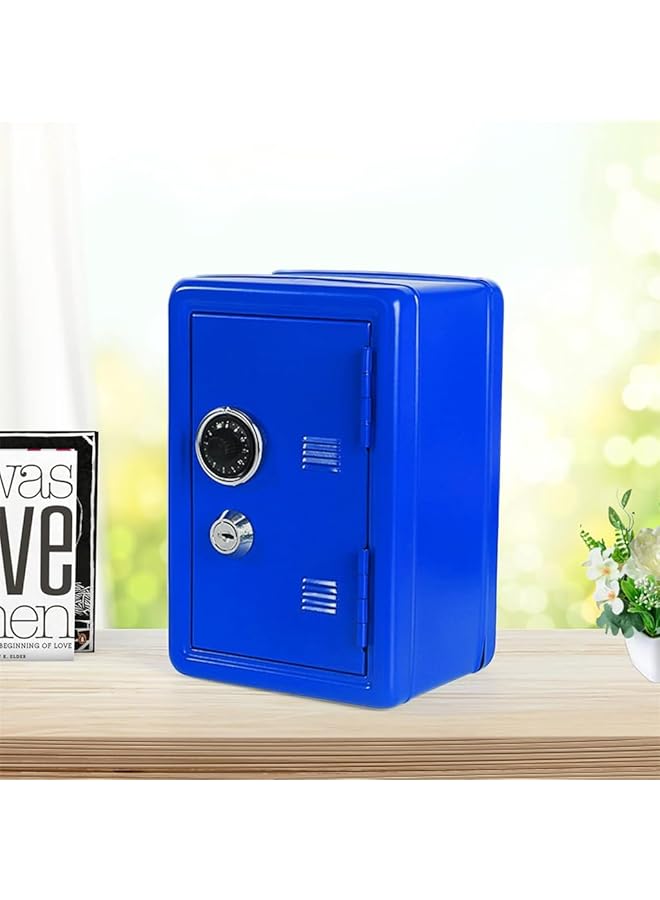 erorex Piggy Bank Metal Coin Bank Money Bank With Single Digit Combination Lock And Key Children'S Piggy Bank Desktop Decoration Creative Furnishings Safe Money Saving Jar Piggy Bank Blue - Image 4