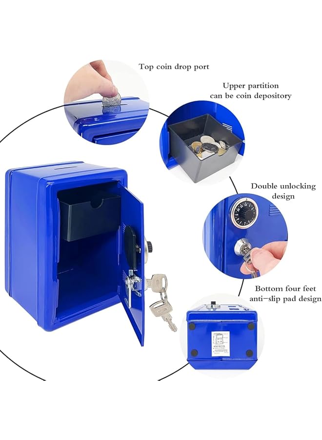erorex Piggy Bank Metal Coin Bank Money Bank With Single Digit Combination Lock And Key Children'S Piggy Bank Desktop Decoration Creative Furnishings Safe Money Saving Jar Piggy Bank Blue - Image 3