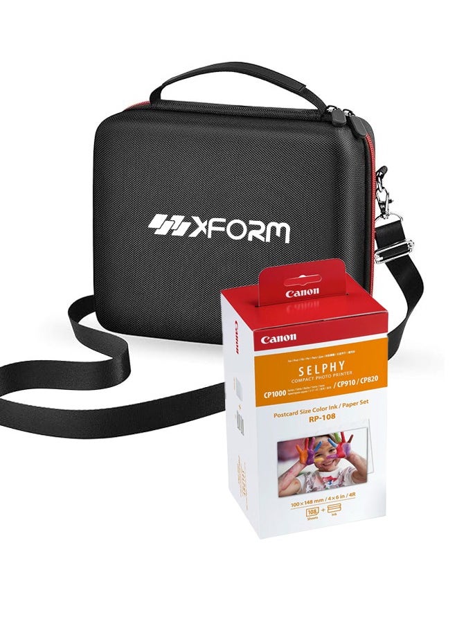 Canon RP-108 Colour Ink/Paper Set Bundle with xform Black Case for Canon SELPHY CP  - Image 1