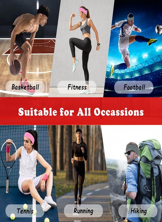Pejnl Sweatbands Sports Headbands for Men & Women - 3 Pack Moisture Wicking Cotton Headband for Tennis, Basketball, Running, Gym - Sweat Band (Black, Gray, Pink) - Image 2