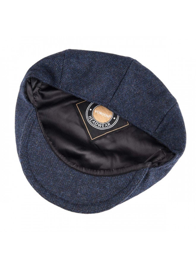 VOBOOM VOBOOM Men's Herringbone Flat Ivy Newsboy Hat Wool Blend Gatsby Cabbie Cap (Navy, 7 1/8) - Image 4