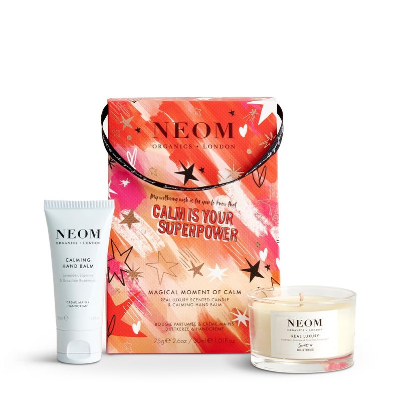 NEOM Neom Magical Moment of Calm Gift Set  Real Luxury Travel Candle  Calming Hand Balm 30ml  Scent to De Stress  Christmas Gift