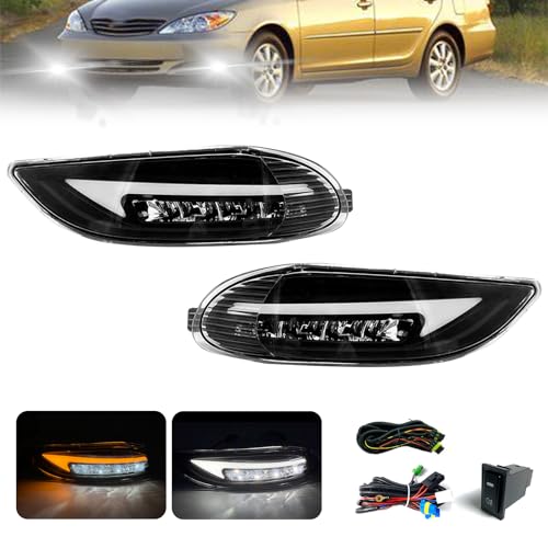 BOXLIGHT LED&DRL Fog Lights Compatible with 2002 2003 2004 Toyota Camry, 2005 2006 2007 2008 Toyota Corolla, 2002 2003 Toyota Solara, A Pair Of Front Fog Lamps With Turn Signal And Switch & Wiring Kit - Image 1