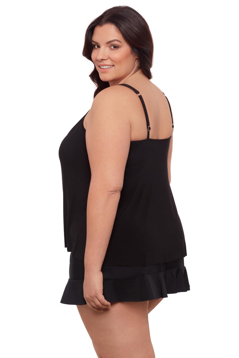Aqua Green Women's Keyhole High Neck Full Coverage Adjustable Tankini Swim Top, Black, X-Large - Image 2