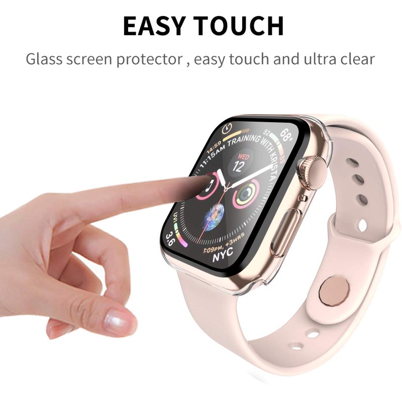 Smiling 2 Pack Case Compatible with Apple Watch SE 3 (2025)/ SE 2/ SE/Series 6/5/4 44mm with Tempered Glass Screen Protector, Hard PC Case Overall Protective Cover- Transparent - Image 4