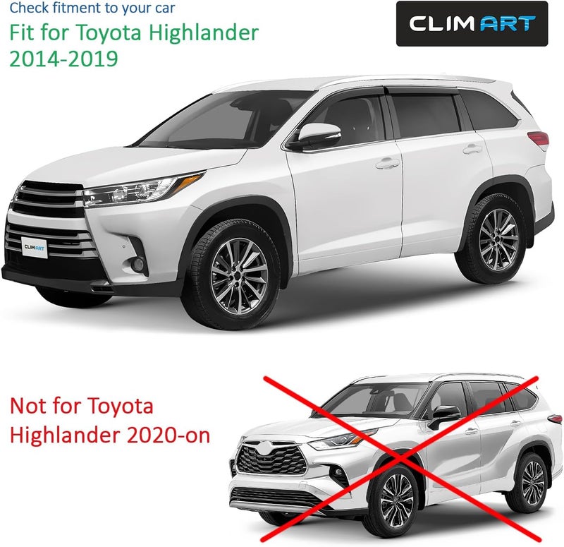 CLIM ART Durable Rain Guards for Toyota Highlander 2014-2019 - Dark Smoke Window Deflectors (4pcs) - Image 5