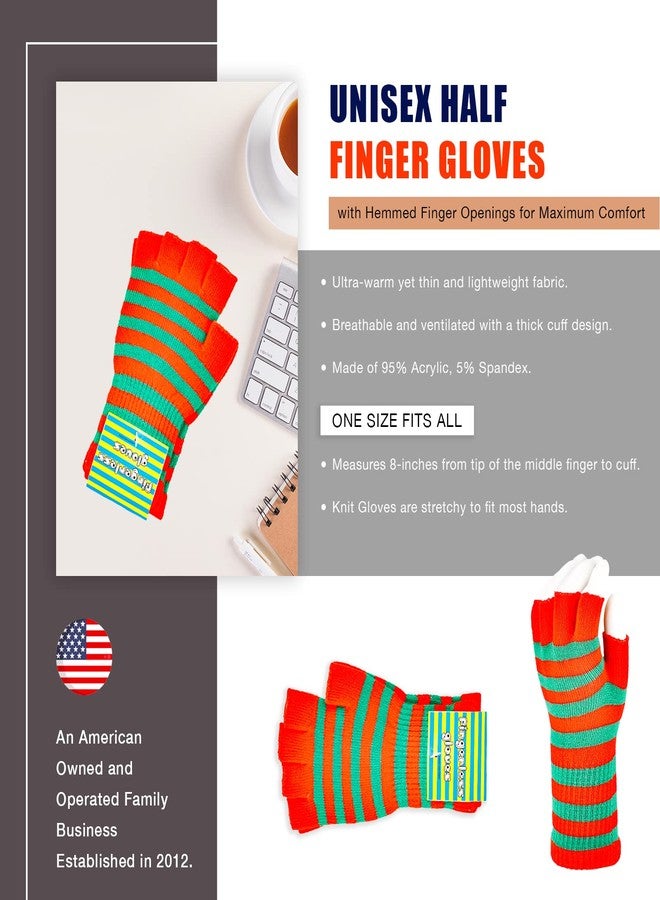 Funny Guy Mugs Warm Stretchy Knit Fingerless Gloves for Women and Men, Christmas Colors (Red/Green Striped), One Size Fits Most - Image 2