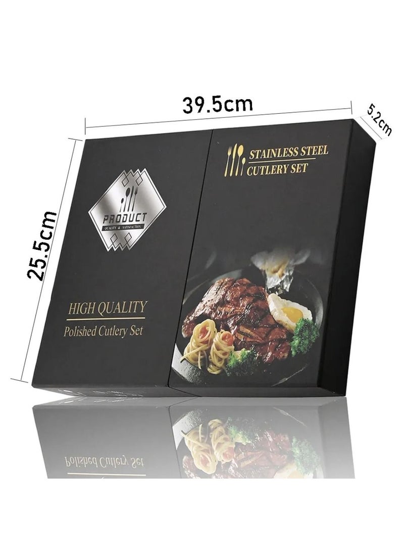 OQUERA - 24 Pcs Stainless Steel Sleek Rose Gold Plated Kitchen High Quality Cutlery Tableware Set Fork Spoon Knife in Velvet Gift Kraft Box - Image 1