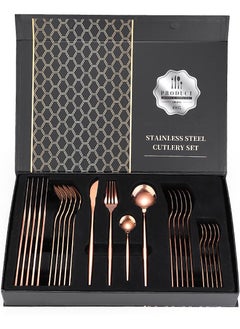 24 Pcs Stainless Steel Sleek Rose Gold Plated Kitchen High Quality Cutlery Tableware Set Fork Spoon Knife in Velvet Gift Kraft Box - pzsku/ZC5E7A5420571197CFE21Z/45/_/1685358973/e93ab367-86d8-4787-aecc-98bfc09cc781