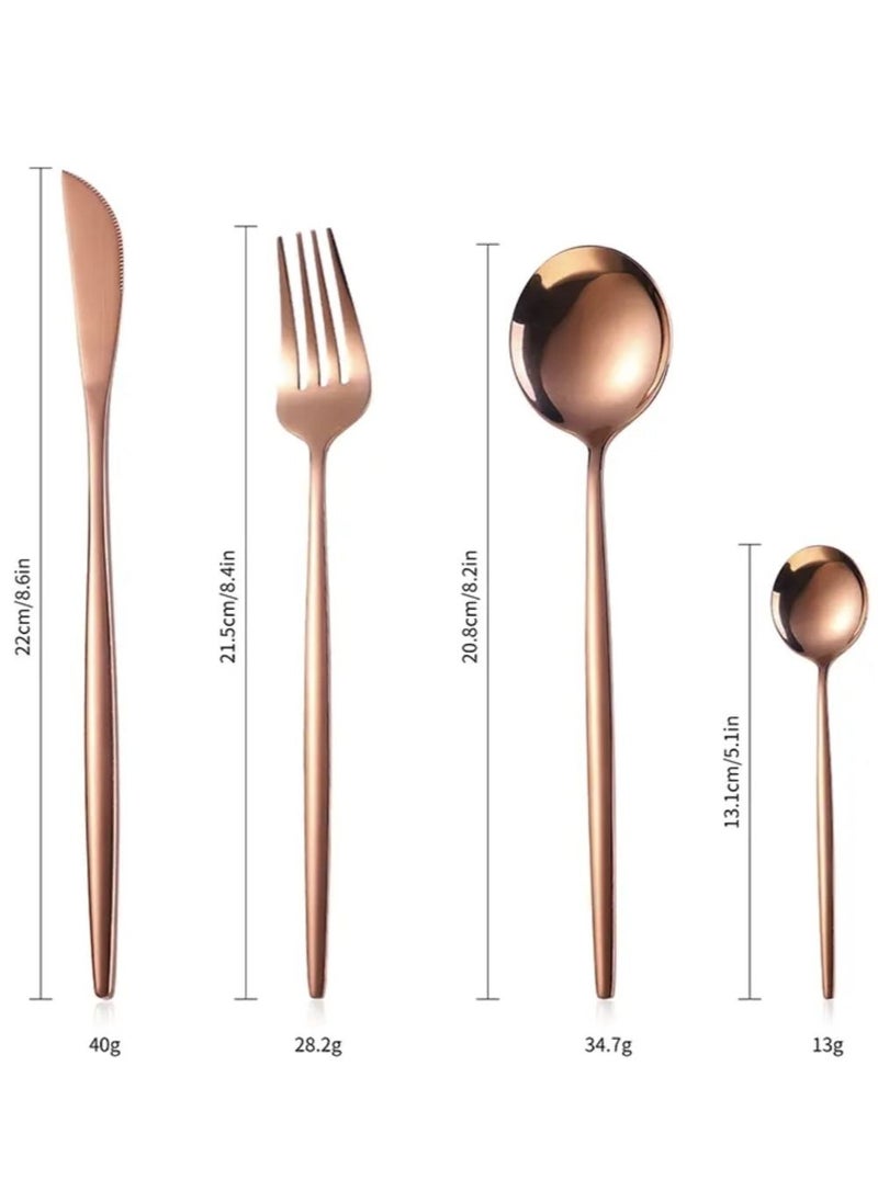 OQUERA - 24 Pcs Stainless Steel Sleek Rose Gold Plated Kitchen High Quality Cutlery Tableware Set Fork Spoon Knife in Velvet Gift Kraft Box - Image 1
