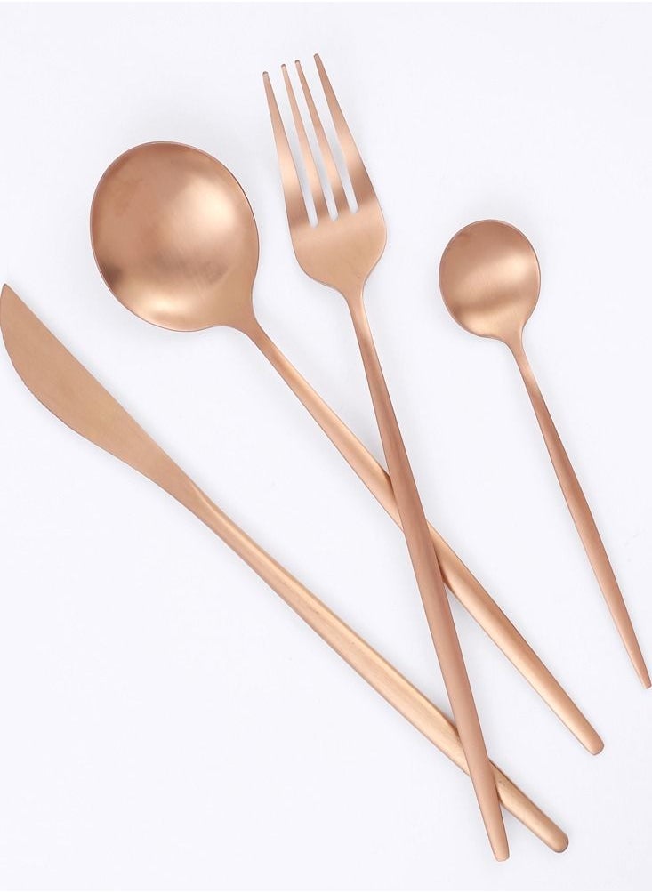 OQUERA - 24 Pcs Stainless Steel Sleek Rose Gold Plated Kitchen High Quality Cutlery Tableware Set Fork Spoon Knife in Velvet Gift Kraft Box - Image 1