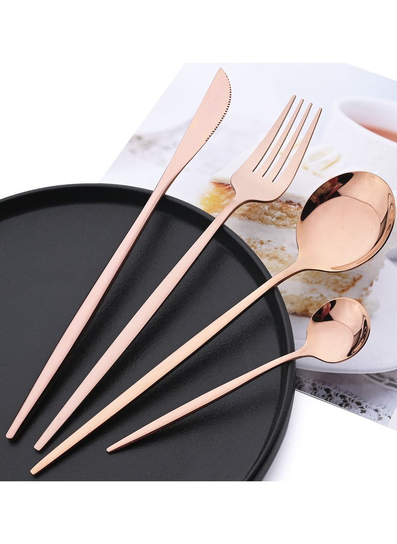 OQUERA - 24 Pcs Stainless Steel Sleek Rose Gold Plated Kitchen High Quality Cutlery Tableware Set Fork Spoon Knife in Velvet Gift Kraft Box - Image 1