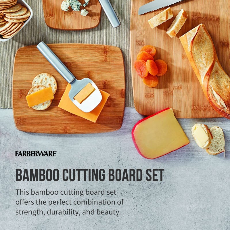 Farberware 3-Piece Kitchen Cutting Board Set, Reversible Chopping Boards for Meal Prep and Serving, Charcuterie Board Set, Wood Cutting Boards, Assorted Sizes, Bamboo - Image 2