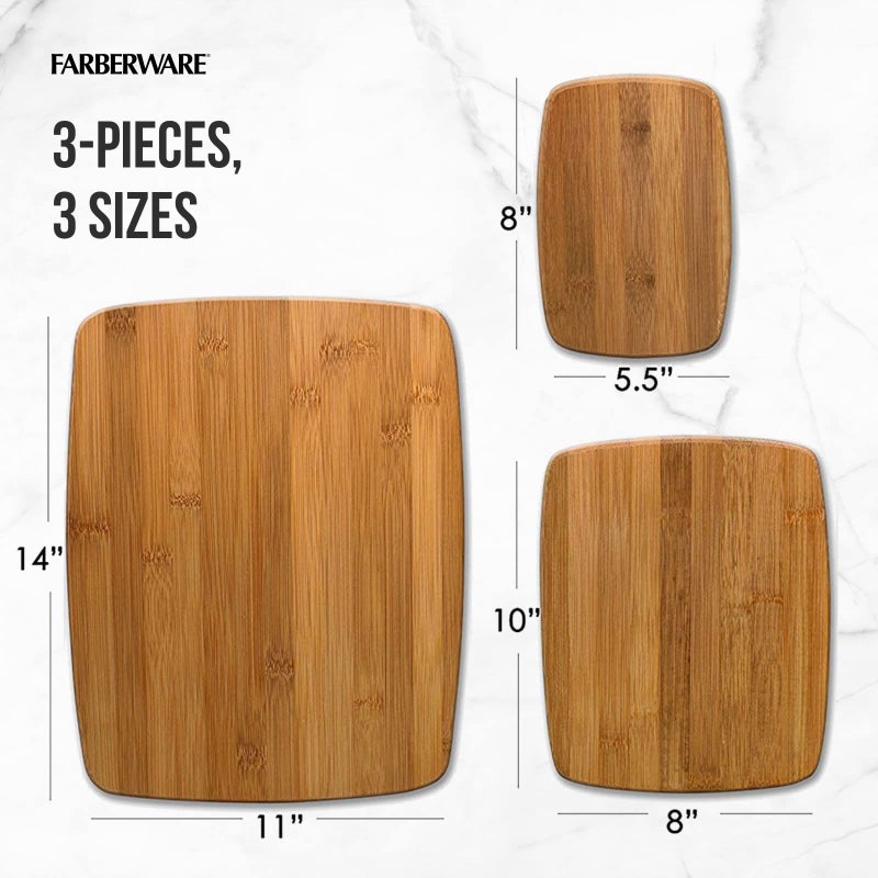 Farberware 3-Piece Kitchen Cutting Board Set, Reversible Chopping Boards for Meal Prep and Serving, Charcuterie Board Set, Wood Cutting Boards, Assorted Sizes, Bamboo - Image 4