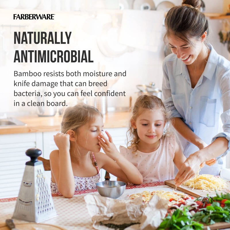 Farberware 3-Piece Kitchen Cutting Board Set, Reversible Chopping Boards for Meal Prep and Serving, Charcuterie Board Set, Wood Cutting Boards, Assorted Sizes, Bamboo - Image 3