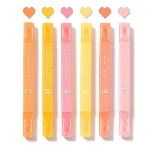 konket 6Pcs Aesthetic Cute Highlighters with Soft Chisel Tip, Double Ended Highlighter, Quick Dry Assorted Colors Highlighters Markers for School Supplies and Office Journaling - Image 1