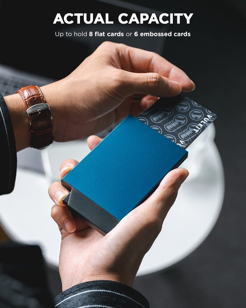 VULKIT Pop up Card Holder Minimalist Credit Card Holder RFID Blocking Slim Metal Card Case for Men or Women(Navy) - Image 2