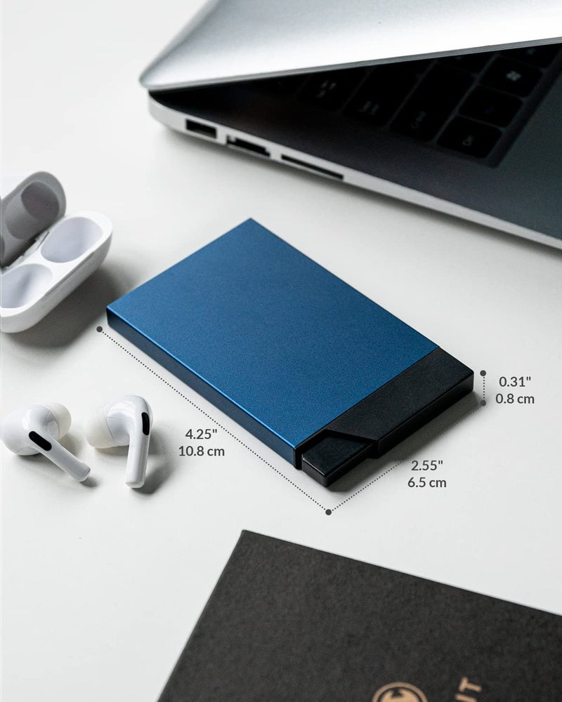 VULKIT Pop up Card Holder Minimalist Credit Card Holder RFID Blocking Slim Metal Card Case for Men or Women(Navy) - Image 5