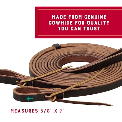 Turquoise Cross Weaver Leather Skirting Leather Split Reins, 7-feet Long Western Reins for Horses for Trail Riding, and More, Durable Equine Supplies, Dark Oil - Image 3