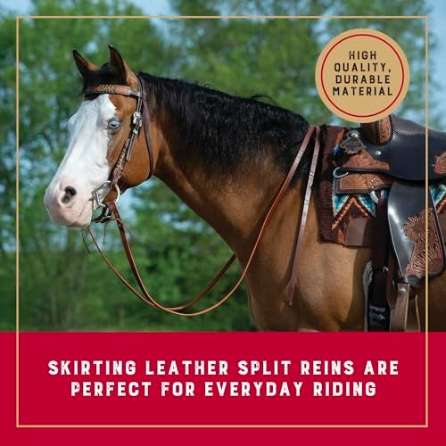 Turquoise Cross Weaver Leather Skirting Leather Split Reins, 7-feet Long Western Reins for Horses for Trail Riding, and More, Durable Equine Supplies, Dark Oil - Image 2