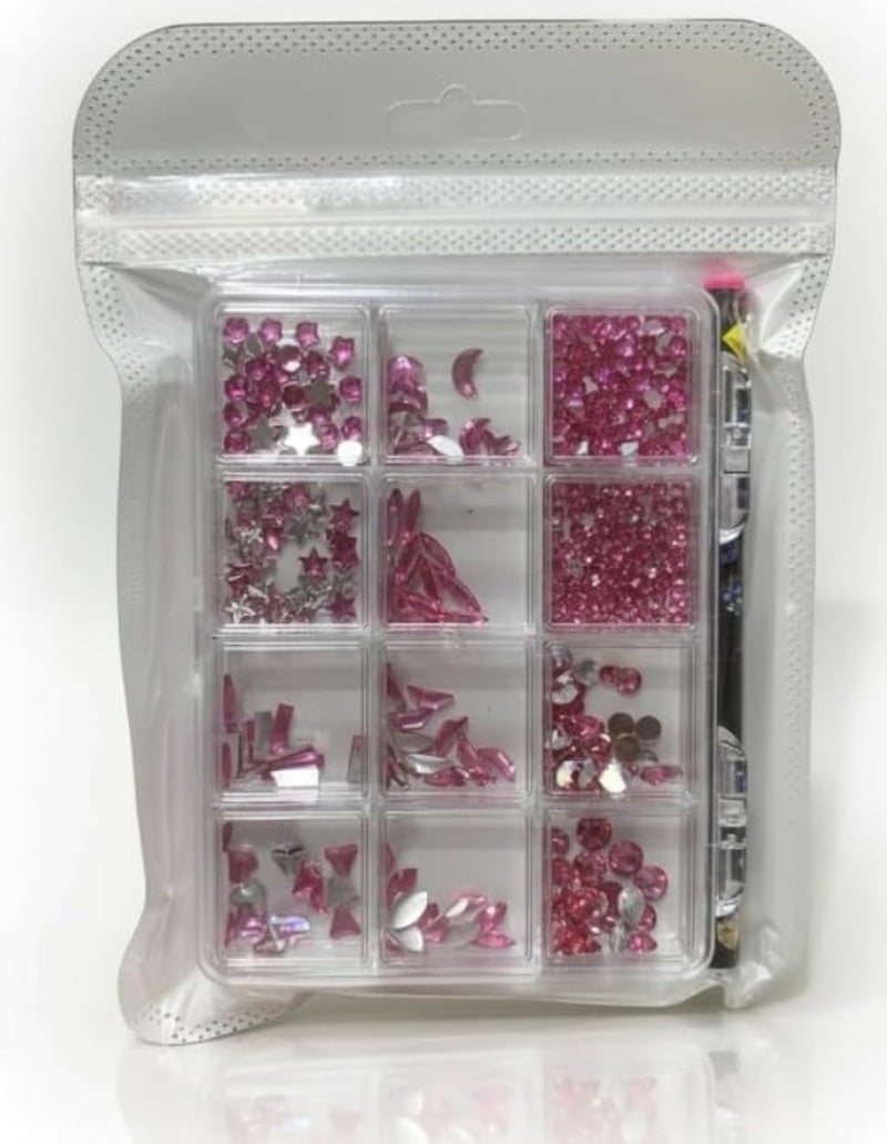 1 Box 3D Nail Art Rhinestone Set Mermaid Pearls Hollow Nail Studs Colorful Nail Rhinestones Manicure Jewelry With 1Pc Pencil-RED