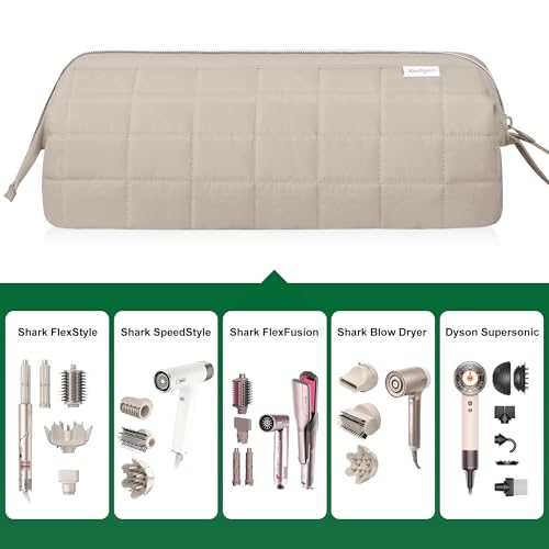 KarSyon Hair Tools Travel Bag Organizer for Dyson Airwrap Case Holder Shark Hair Dryer Flex Style Airstraight Brush Revlon Attachments Carrying Case Flat Curling Iron Bags (Camel) - Image 2