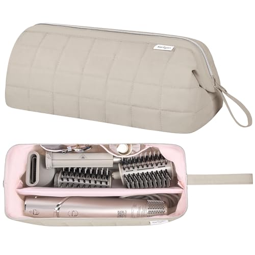 KarSyon Hair Tools Travel Bag Organizer for Dyson Airwrap Case Holder Shark Hair Dryer Flex Style Airstraight Brush Revlon Attachments Carrying Case Flat Curling Iron Bags (Camel) - Image 1