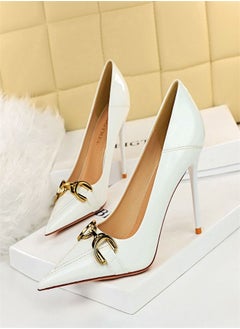 BIGTREE Metal Belt Buckle High-Heeled Shoes 10CM White 