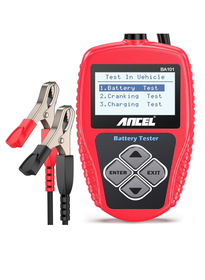 أنسيل م tester قياس بطارية السيارة BA101 12V أداة تشخيص للبطاريات والمولدات الرقمية، سعة حمل 100-2000 CCA، تحليل الشحن والدوران للدراجات النارية، والشاحنات، والزوارق، ومركبات RV، والبحرية والمزيد. - Image 1