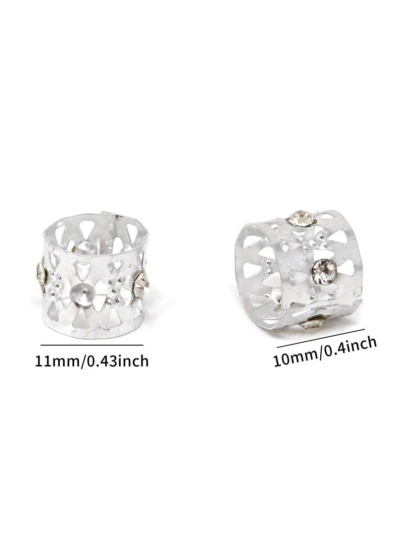 HONBAY 20PCS Silver Rhinestone Hair Rings Dreadlocks Beads Braid Hair Cuffs Braiding Hair Jewelry (Triangle Hollow Out) - Image 2