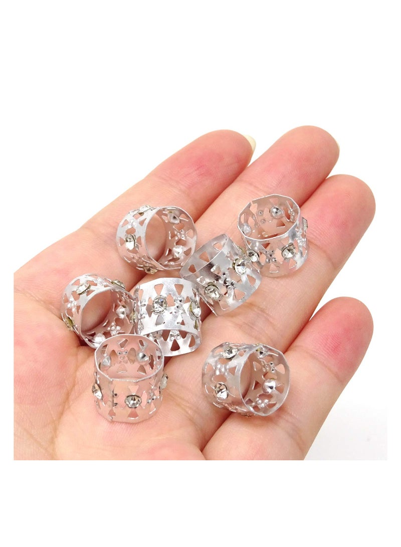 HONBAY 20PCS Silver Rhinestone Hair Rings Dreadlocks Beads Braid Hair Cuffs Braiding Hair Jewelry (Triangle Hollow Out) - Image 3