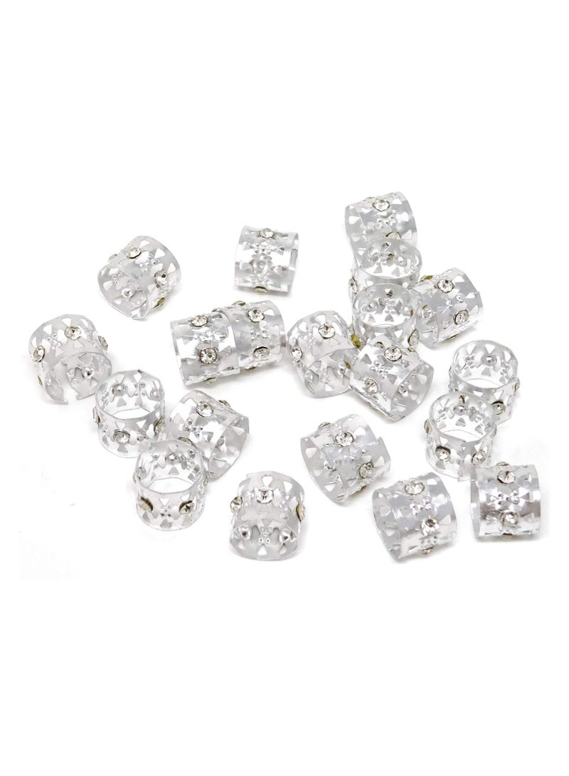 HONBAY 20PCS Silver Rhinestone Hair Rings Dreadlocks Beads Braid Hair Cuffs Braiding Hair Jewelry (Triangle Hollow Out) - Image 1