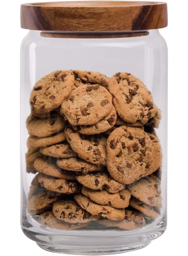 BILLI Glass Canister With Stackable Wooden Lid (Medium) 753Ml