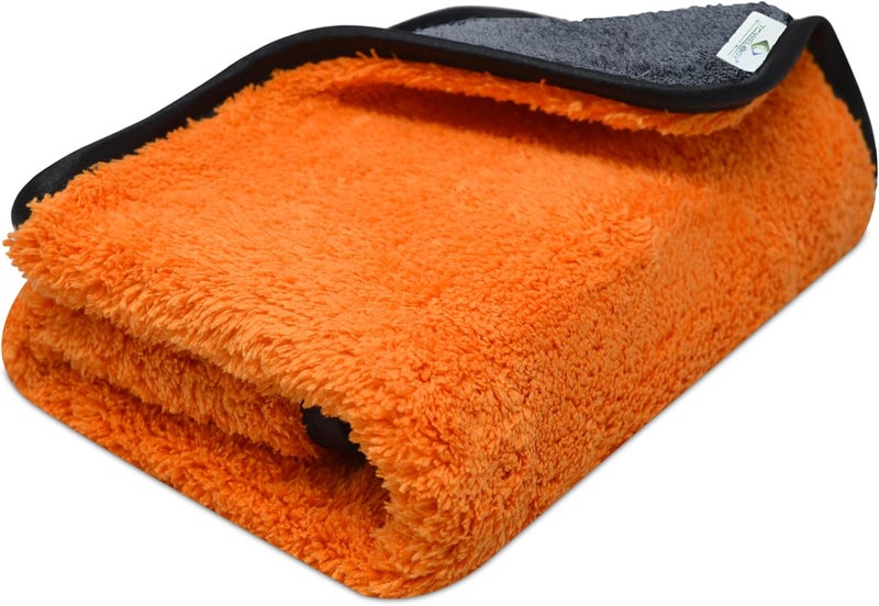 Towelogy Microfibre Car Drying Towel - Extra Large 800GSM Dual Sided Super Absorbent Soft Detailing Cloth (Orange, 40x40cm) - Image 1