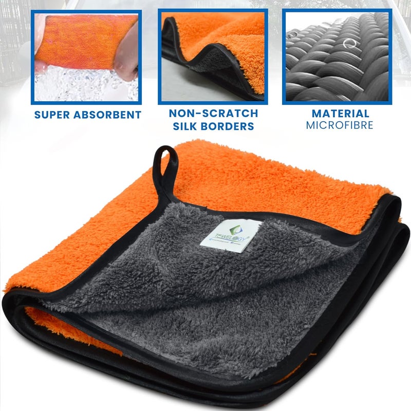 Towelogy Microfibre Car Drying Towel - Extra Large 800GSM Dual Sided Super Absorbent Soft Detailing Cloth (Orange, 40x40cm) - Image 3
