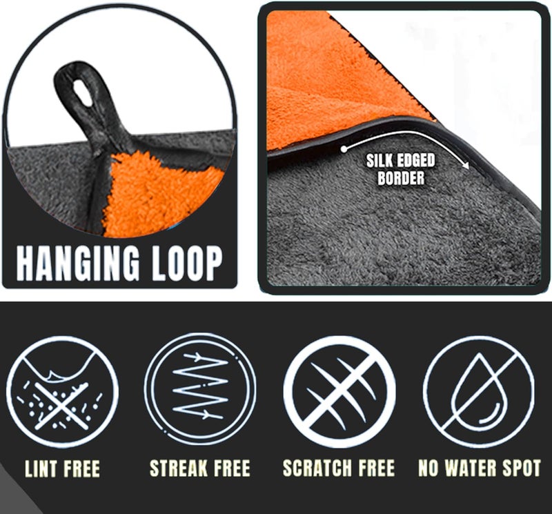 Towelogy Microfibre Car Drying Towel - Extra Large 800GSM Dual Sided Super Absorbent Soft Detailing Cloth (Orange, 40x40cm) - Image 4