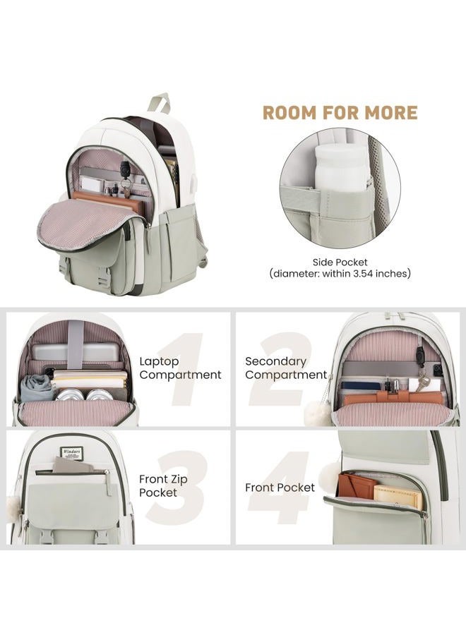 WINDARS Laptop Backpack for Women, Laptop Bag for Work Travel, White - Bean Green - Dark Olive Green - Image 2