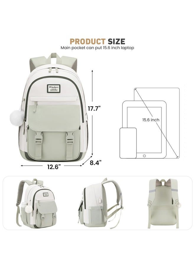 WINDARS Laptop Backpack for Women, Laptop Bag for Work Travel, White - Bean Green - Dark Olive Green - Image 3
