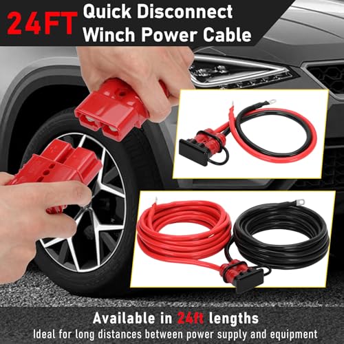 Anrain 24 FT Quick Disconnect Winch Power Cable, 2 Gauge 2 AWG Copper Wiring, Heavy Duty Quick Disconnect Cables with Quick Connect Plugs, for a Wide Range of Winching Applications - Image 2
