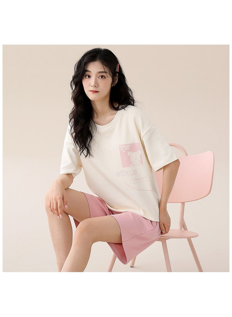 Fashionable Women's Minimalist Style Cute Short Sleeved Shorts For Home Wear  - Image 1