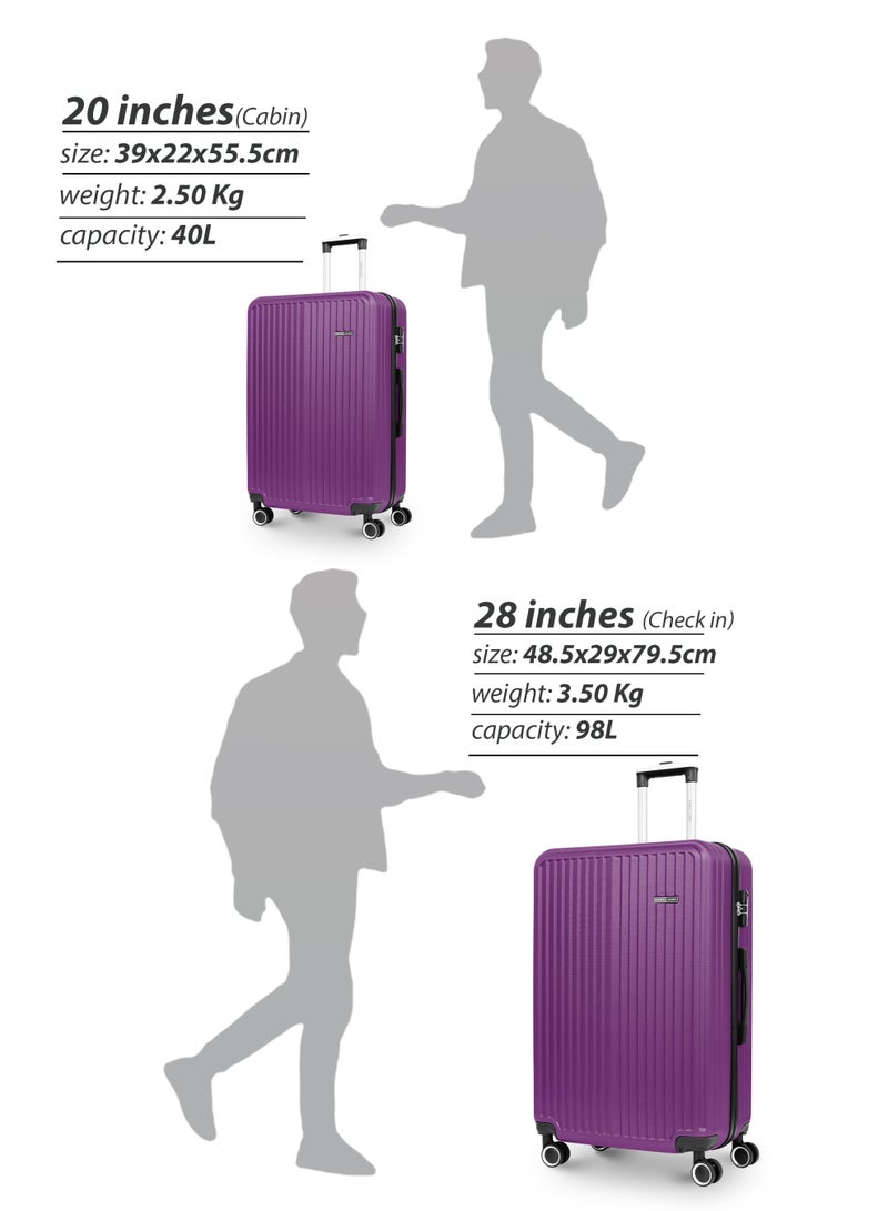 بارا جون مجموعة حقائب سفر بوبجلايد من قطعتين | خفيفة الوزن صغيرة  كجم وكبيرة  كجم  بعجلات دوارة صلبة - بنفسجي - Image 4