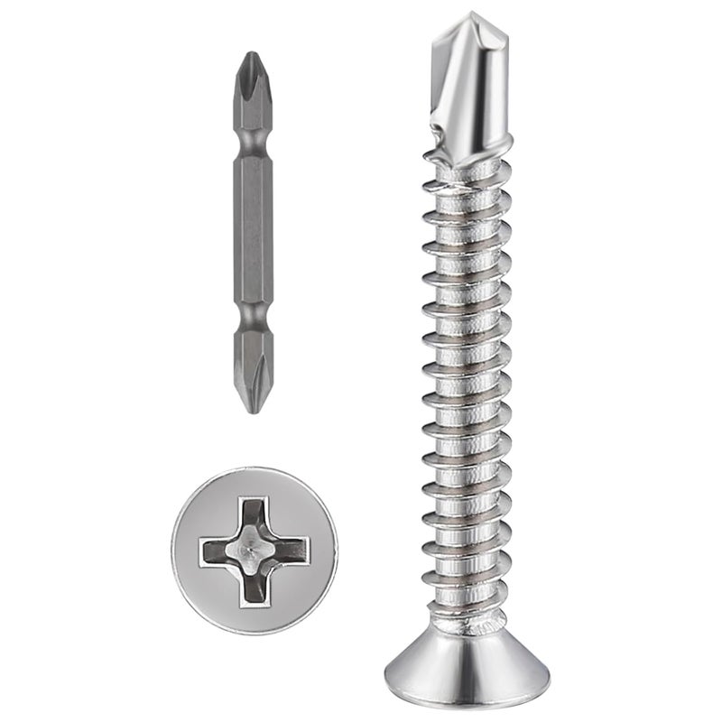 Wensilon Store （250pcs）#8×1-1/4”for Sheet Metal Self-Tapping Screws 410 Stainless Steel Flat Head High-Strength Quick self-Drilling Screws - Image 1