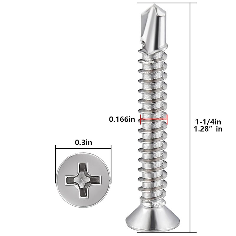 Wensilon Store （250pcs）#8×1-1/4”for Sheet Metal Self-Tapping Screws 410 Stainless Steel Flat Head High-Strength Quick self-Drilling Screws - Image 2