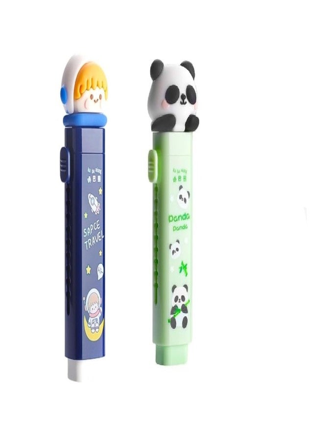JADUNATH Cartoon Shaped Cute Erasers Push Pull Design Retractable Erasers Pastel Aesthetic Pencil Eraser Cute Rubber for Kids Students School Office Stationery (Blue + Green) - Image 1