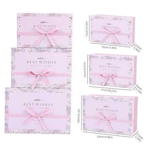 HOME ELEMENTS 3 Pcs Best Wishes Luxury Gift Boxes Set With Bow, Decorative Present Boxes,Bridesmaid Box For Hampers, Birthdays, Weddings & Events, Special Occasions (Green),Cardboard, Paper - Image 5