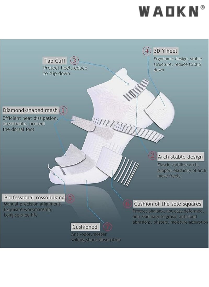 WAOKN - Men's Sports Comfortable Low-Cut Breathable Cushioned Socks, 6-Pair Pack in White, Specifically Designed Low-Tab Socks for Sports Enthusiasts - Image 1